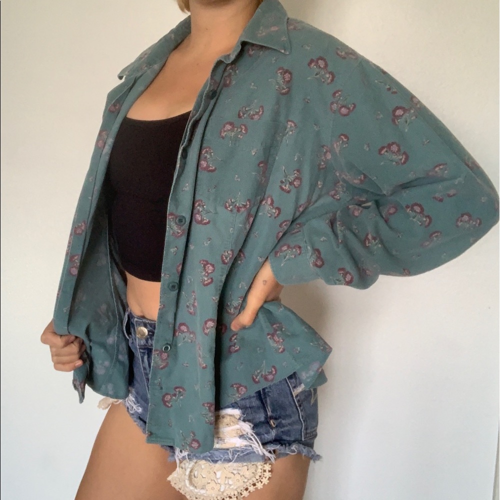 Medium LL Bean vintage corduroy floral button up